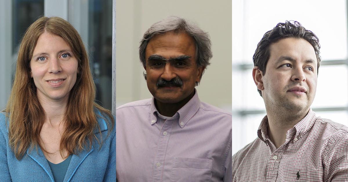 Left to right: Sarah Dorner, Associate Professor, Department of Civil, Geological and Mining Engineering; Raman Kashyap, Professor, Department of Electrical Engineering and Department of Engineering Physics; Oussama Moutanabbir, Associate Professor, Department of Engineering Physics, Polytechnique Montréal.